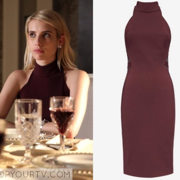 Noam Hanoch Gitta Burgundy Mock Neck Lace Cocktail Dress - Picture 8 of 10